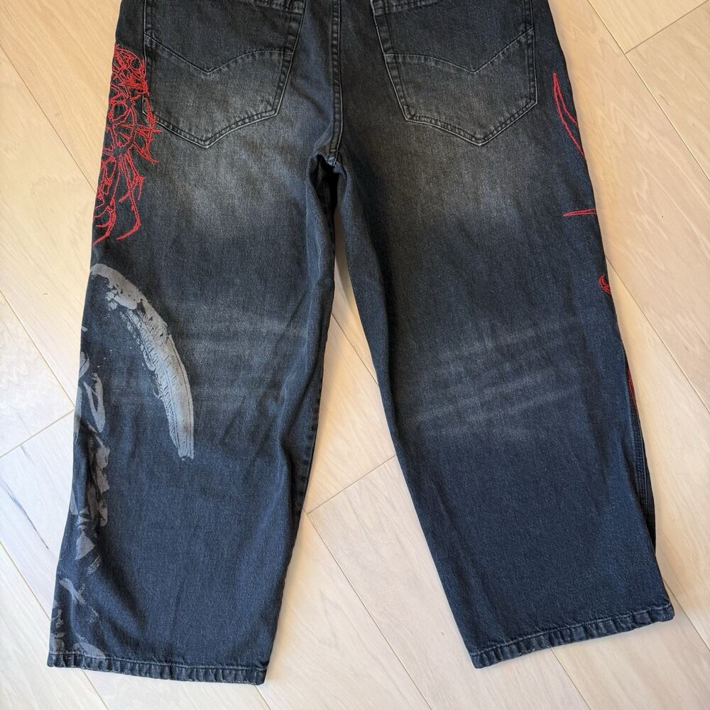 Vitriol Void Angel Jeans 38 Black Wide Leg Baggy Skater Punk Streetwear - Picture 9 of 9